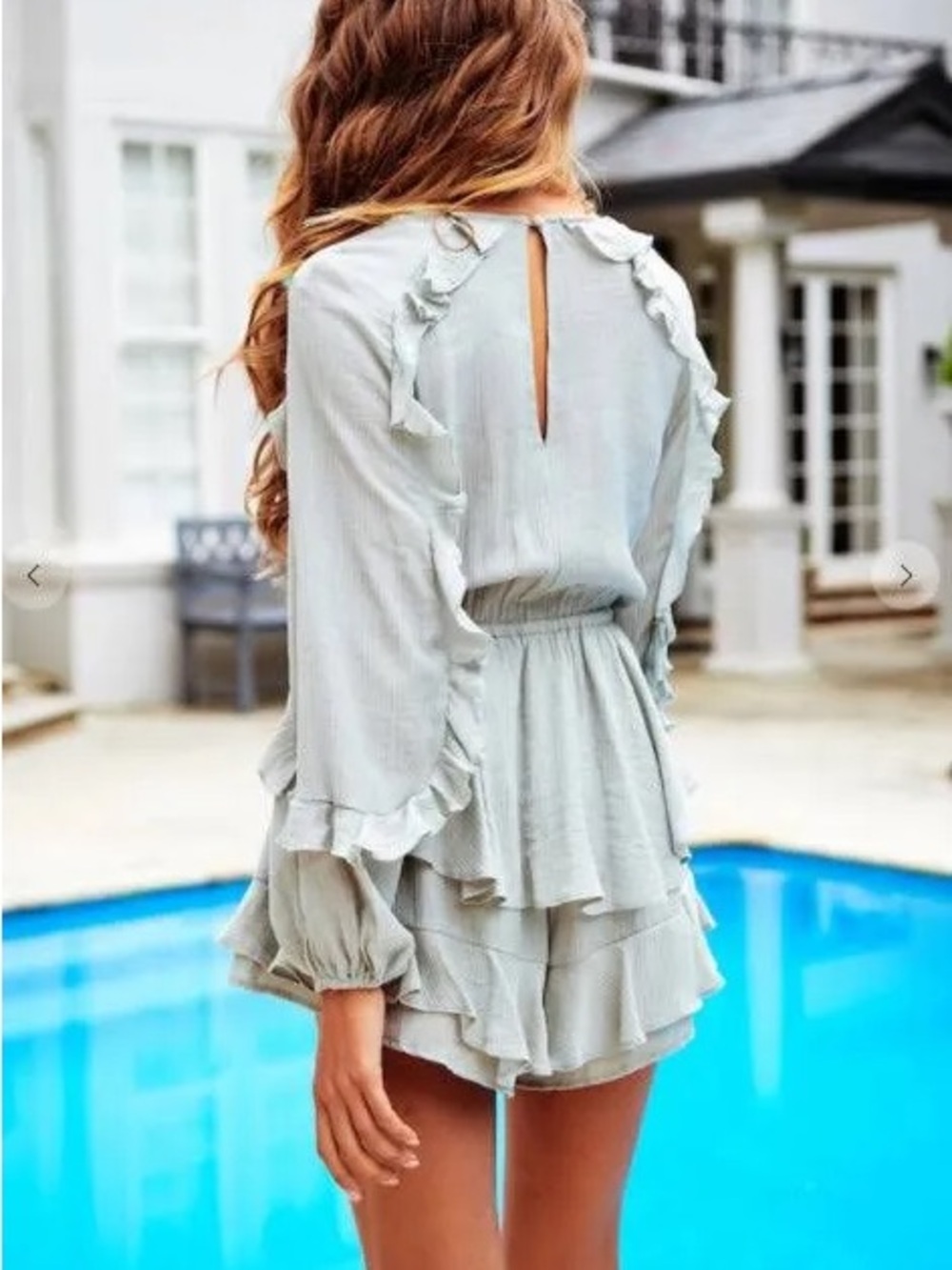 Light Grey Ruffle Wrap Romper - Picture 3 of 3